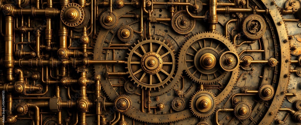 Fototapeta premium Golden Gear Mechanisms: Intricate Steampunk Data Visualization