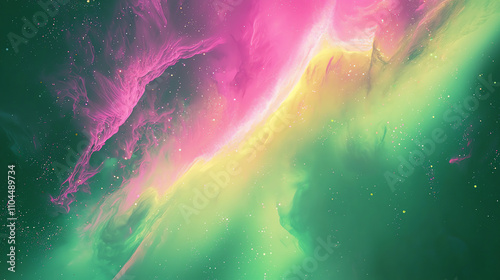 Vibrant aurora effect casting dynamic green and pink hues across the night sky in an ethereal display of natural beauty