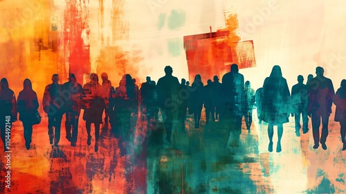 Colorful diverse people crowd abstract art seamless pattern set. Multi-ethnic community, big cultural diversity group background illustration collection in modern collage painting style