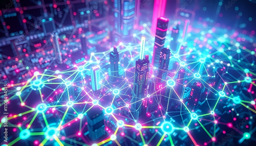 Neon Futuristic Cityscape - Cyberpunk Data Visualization Neon Futuristic Cityscape - Cyberpunk Data Visualization