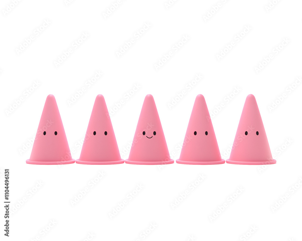 a row of pink cones with faces a row of pink cones with faces