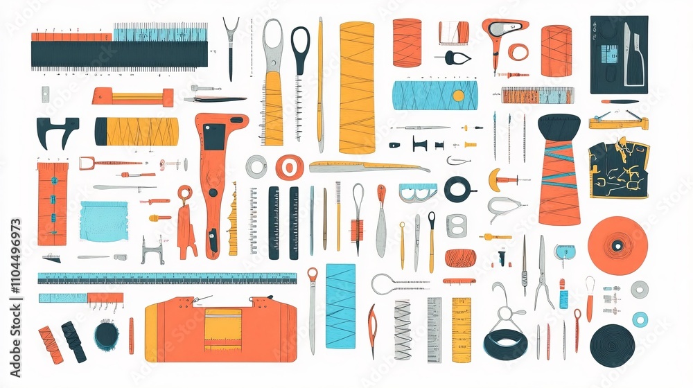 Sewing subjects, white background.