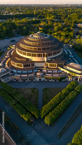 aerial view of the centenary hall landmark of wroclaw in poland