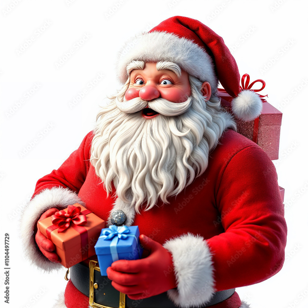 a 3d santa Claus with some gift boxs on white background a 3d santa Claus with some gift boxs on white background