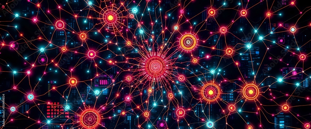 Neon Cybernetic Explosion - Abstract Binary Network Neon Cybernetic Explosion - Abstract Binary Network