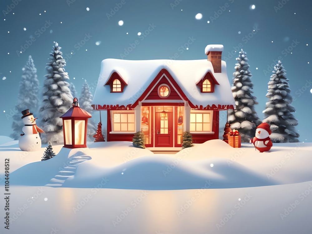 Naklejka premium Cozy Christmas Cabin in Winter Wonderland