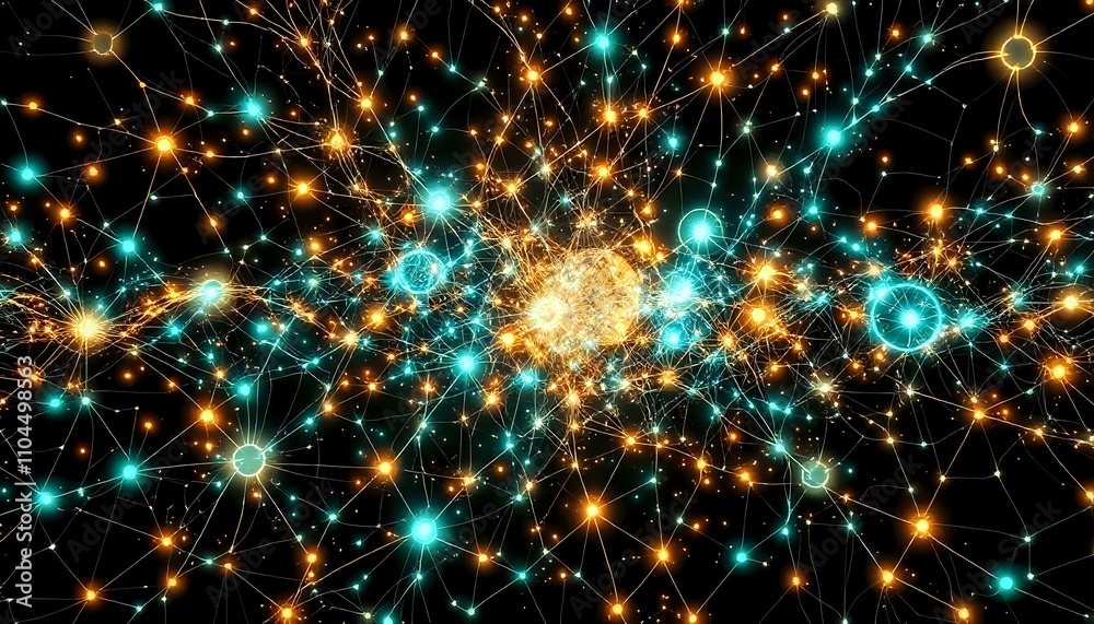 Fototapeta premium Neon Constellation: Quantum Entanglement Night Sky (16:9)