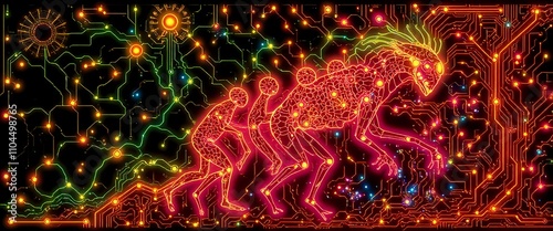 Vibrant Cybernetic Unicorn on Hill