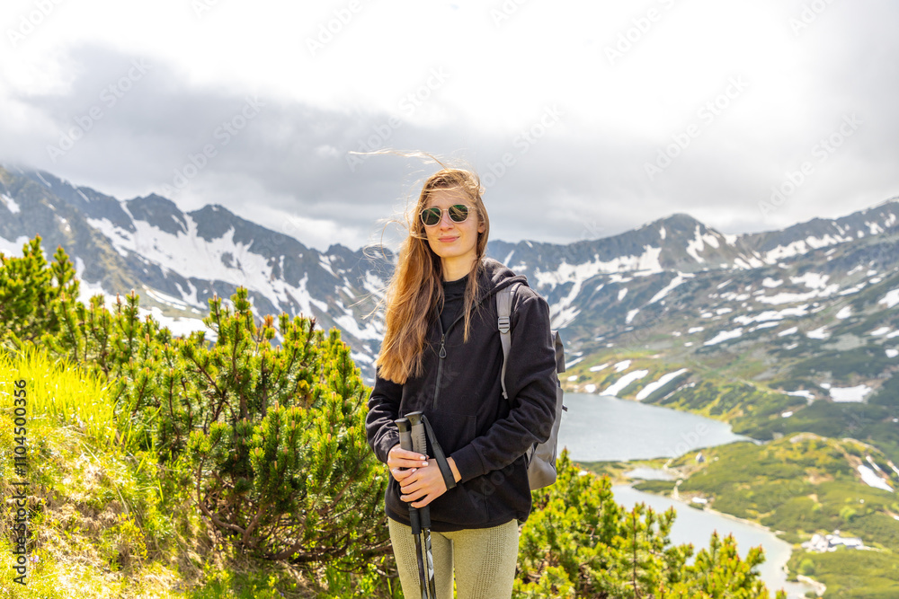 beautiful girl hiking in the Polish mountains during the summer day beautiful girl hiking in the Polish mountains during the summer day
