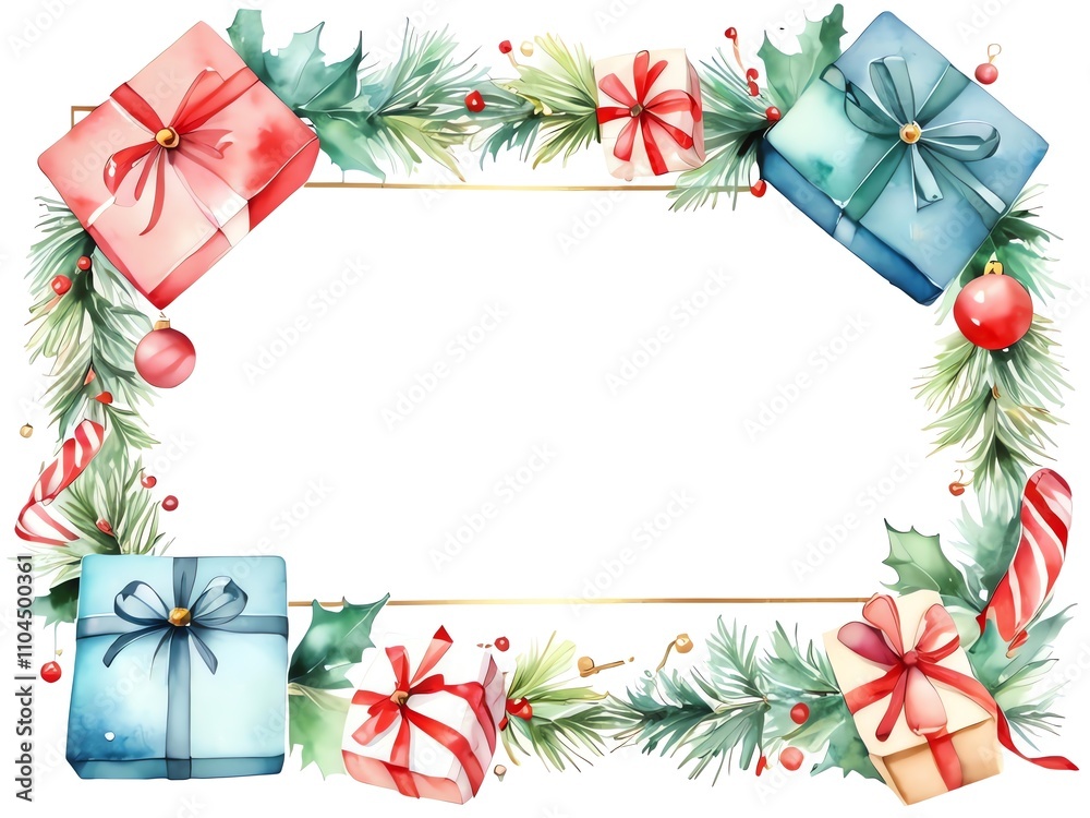 Merry Christmas Watercolor Festive Frame Merry Christmas Watercolor Festive Frame