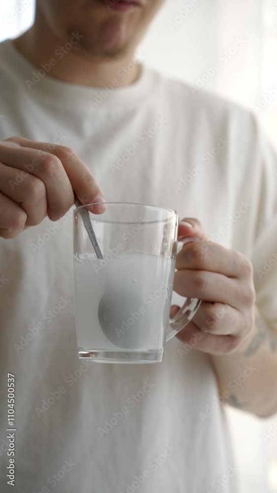 A forgiving man in a white footie stirs medicine in a transparent cup.
A man with a teaspoon stirs the liquid in a glass.
A man with a drink in his hands.
Hot drunk in a cup A forgiving man in a white footie stirs medicine in a transparent cup.
A man with a teaspoon stirs the liquid in a glass.
A man with a drink in his hands.
Hot drunk in a cup