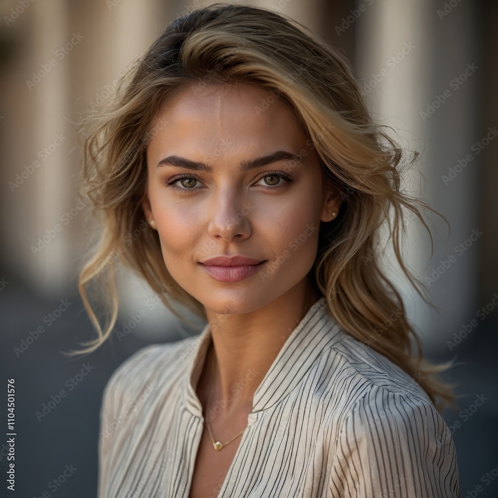 A portrait of a sweet woman with long, flowing hair, her soft smile and serene expression conveying warmth and beauty A portrait of a sweet woman with long, flowing hair, her soft smile and serene expression conveying warmth and beauty