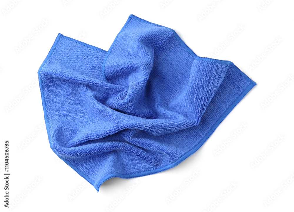 Clean blue microfiber cloth isolated on white, top view Clean blue microfiber cloth isolated on white, top view