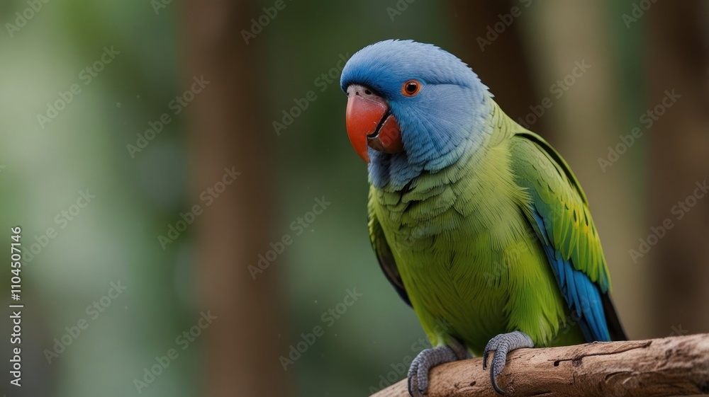 Naklejka premium Blue-crowned Hanging Parrot perched on a branch.