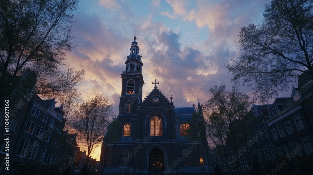 Dusk view of Amsterdam's St. Nicholas. Dusk view of Amsterdam's St. Nicholas.