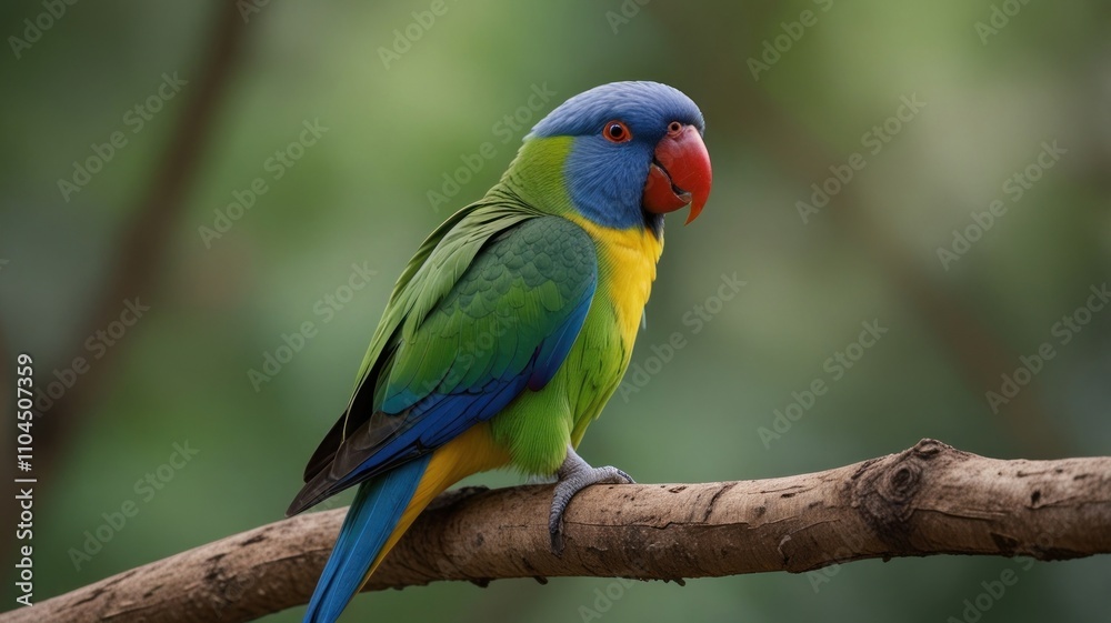 Vibrant blue, green, and yellow parrot perched on a branch. Vibrant blue, green, and yellow parrot perched on a branch.