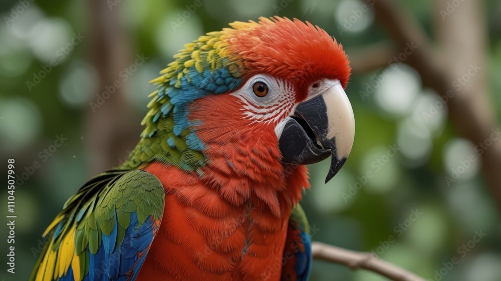 Vibrant scarlet macaw parrot close-up portrait. Vibrant scarlet macaw parrot close-up portrait.