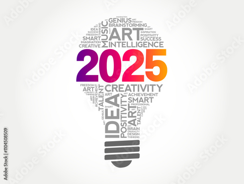 2025 Creative Ideas bulb word cloud collage, concept background