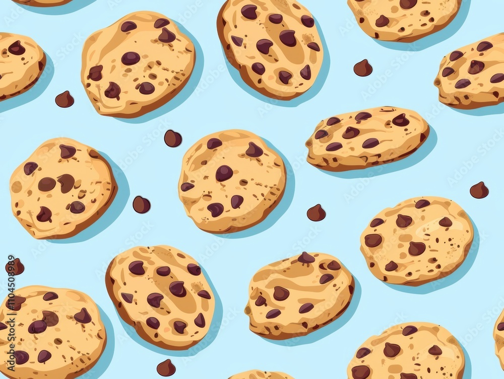 Chocolate chip cookies and oatmeal cookies arranged in a beautiful pattern, showcasing their texture, color, and detail. A delightful combination of sweet treats perfect for food photography, bakery p Chocolate chip cookies and oatmeal cookies arranged in a beautiful pattern, showcasing their texture, color, and detail. A delightful combination of sweet treats perfect for food photography, bakery p