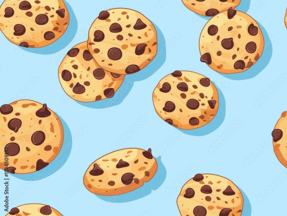 Chocolate chip cookies and oatmeal cookies arranged in a beautiful pattern, showcasing their texture, color, and detail. A delightful combination of sweet treats perfect for food photography, bakery p Chocolate chip cookies and oatmeal cookies arranged in a beautiful pattern, showcasing their texture, color, and detail. A delightful combination of sweet treats perfect for food photography, bakery p