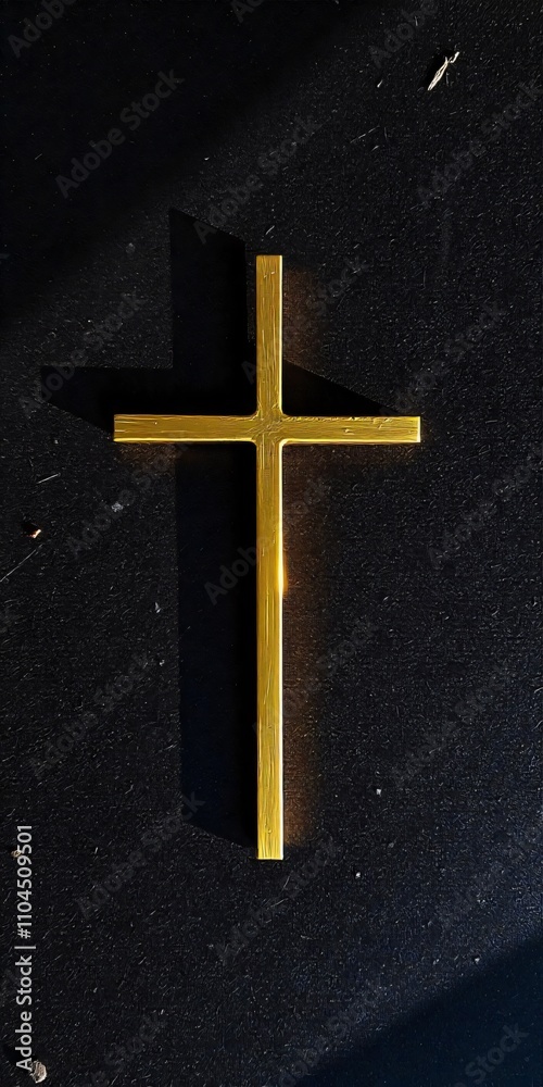 Golden crucifix symbol of faith, isolated on dark background Golden crucifix symbol of faith, isolated on dark background