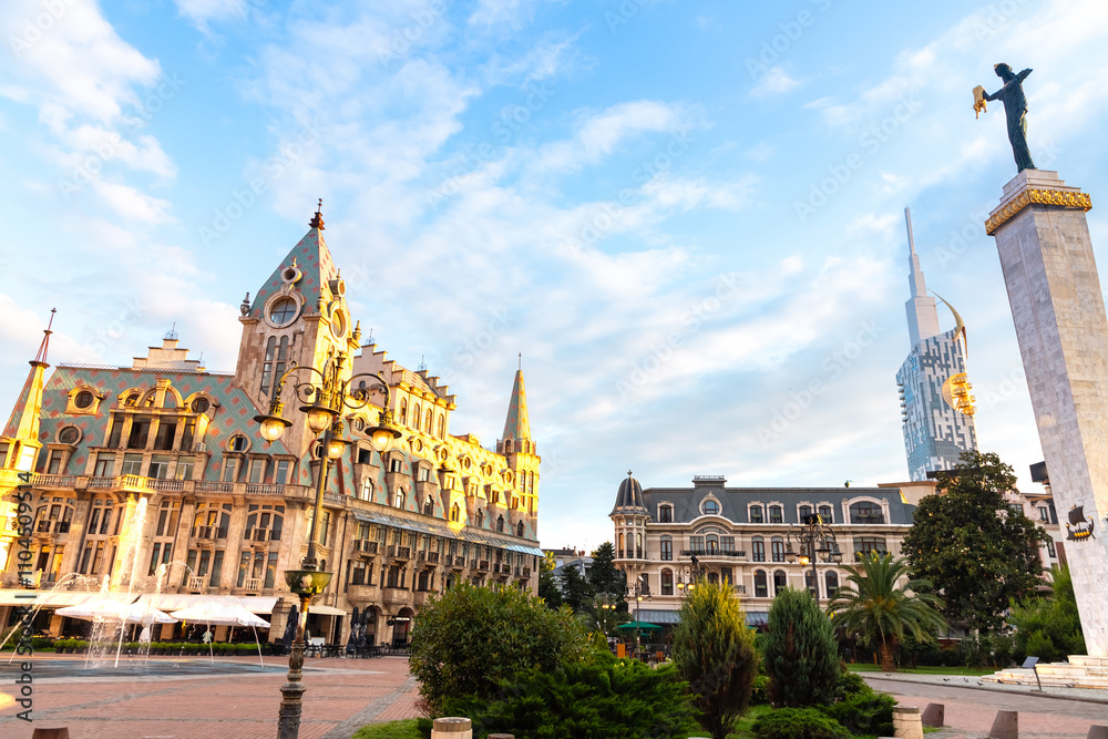 Fototapeta premium morning central square of batumi in georgia in summer at dawn