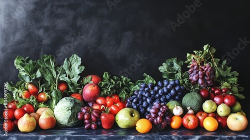 Organic produce on a chalkboard.