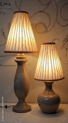 Vintage table lamp illuminates a cozy interior with a mannequin, armchair, and decorative elements