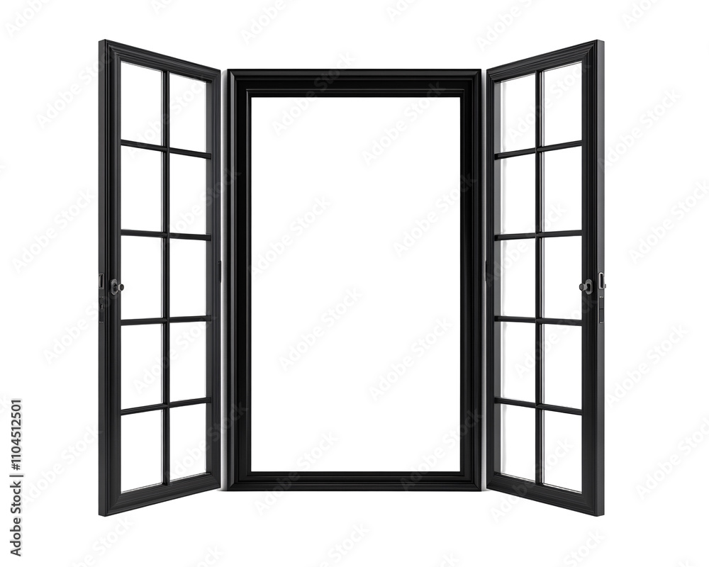 a black window with open windows a black window with open windows