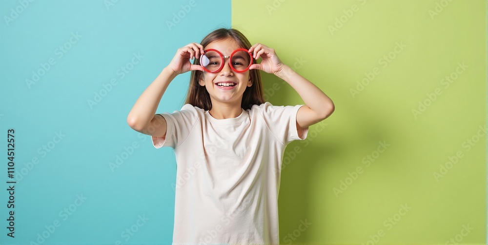 A cheerful child with big glasses beams with joy, seeing the world clearly, their smile brightening the day around them A cheerful child with big glasses beams with joy, seeing the world clearly, their smile brightening the day around them