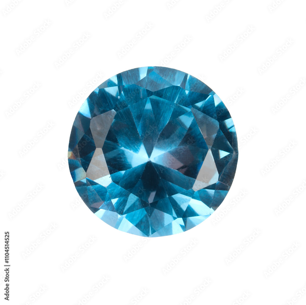 One shiny light blue gemstone isolated on white, top view One shiny light blue gemstone isolated on white, top view
