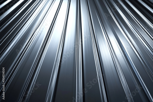 A corrugated aluminum background with shiny ridges and clean lines, perfect for industrial or modern themes. photo