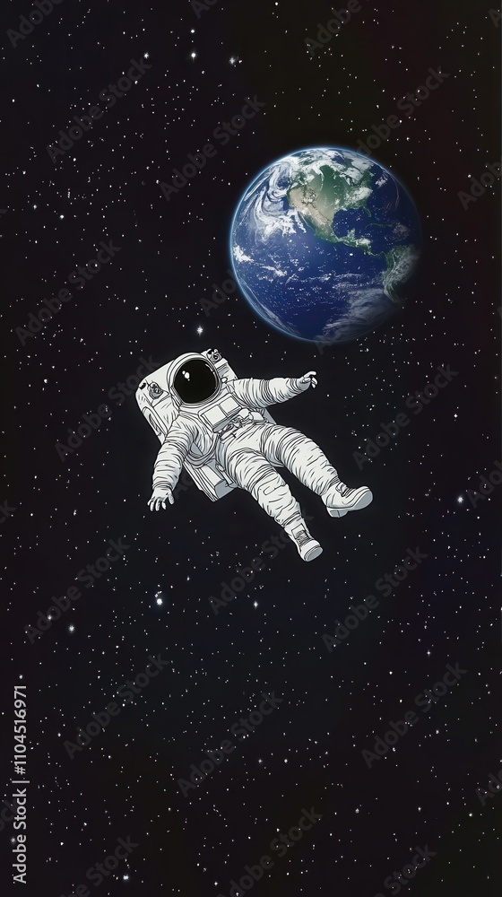 Astronaut floating in outer space with Earth in the background, starry universe, highly detailed spacesuit and planet Astronaut floating in outer space with Earth in the background, starry universe, highly detailed spacesuit and planet