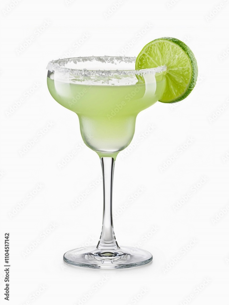 Classic margarita cocktail with salty rim. Isolated on white background Classic margarita cocktail with salty rim. Isolated on white background