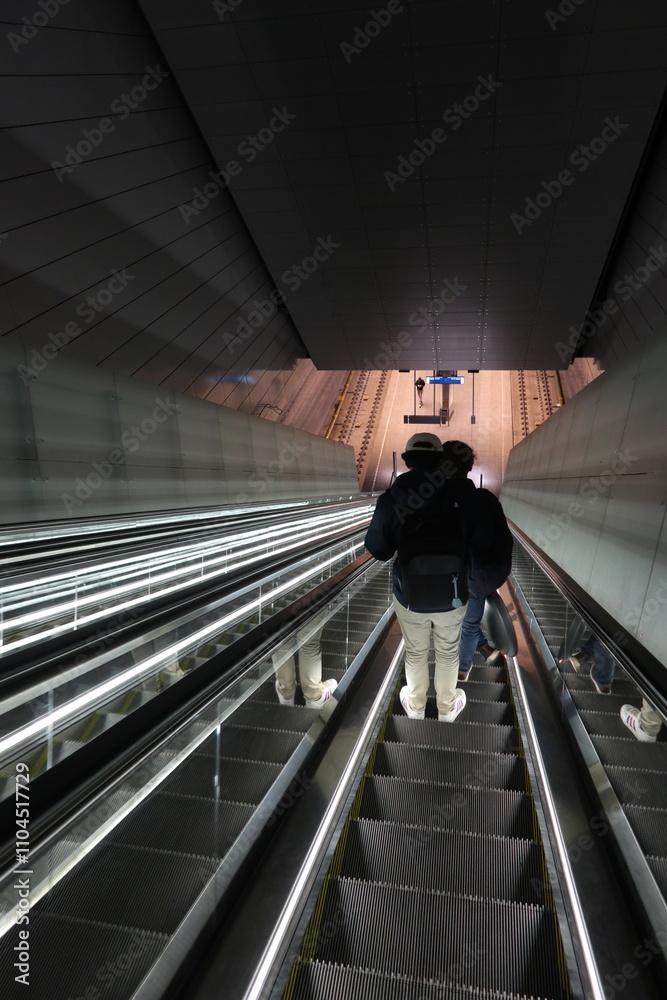 escalator north-south metro line in amsterdam
