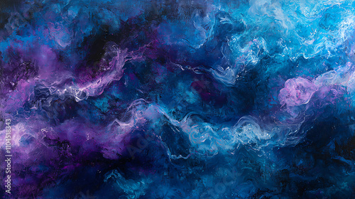 Vibrant cosmic clouds illuminated in shades of blue and purple creating a mesmerizing celestial display