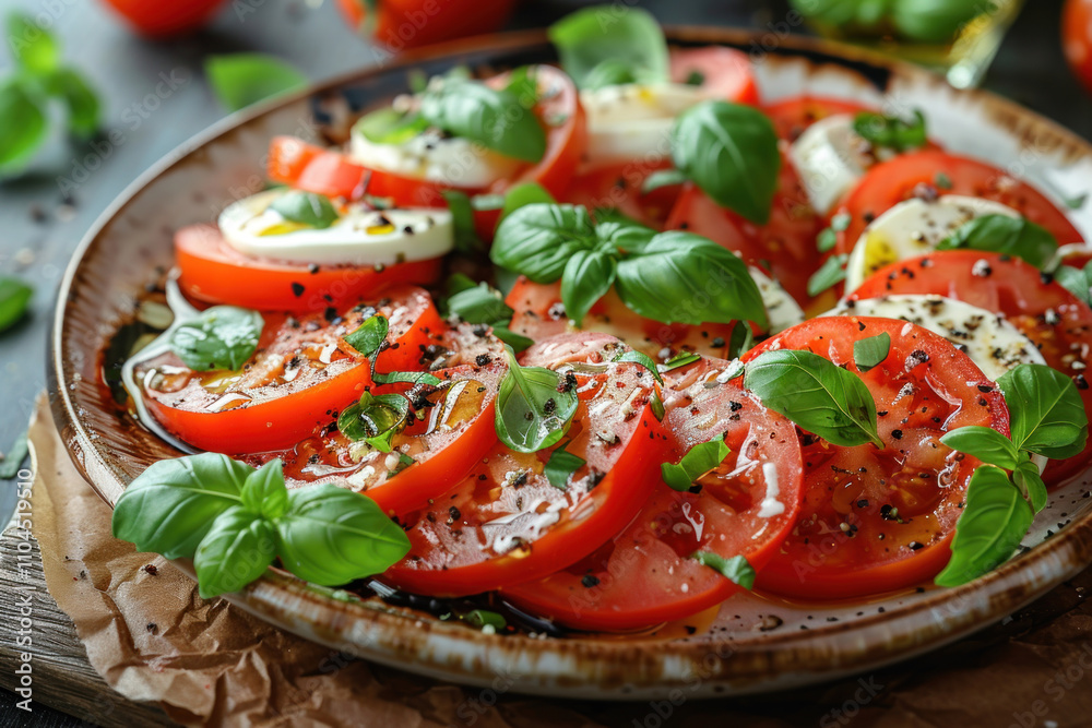 salad with sliced tomatoes, mozzarella, basil, olive oil,. salad with sliced tomatoes, mozzarella, basil, olive oil,.