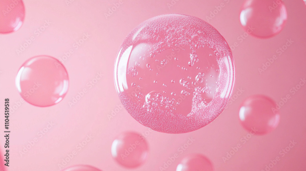Large bubble with tiny bubbles floating against pink pastel colored background wallpaper Large bubble with tiny bubbles floating against pink pastel colored background wallpaper
