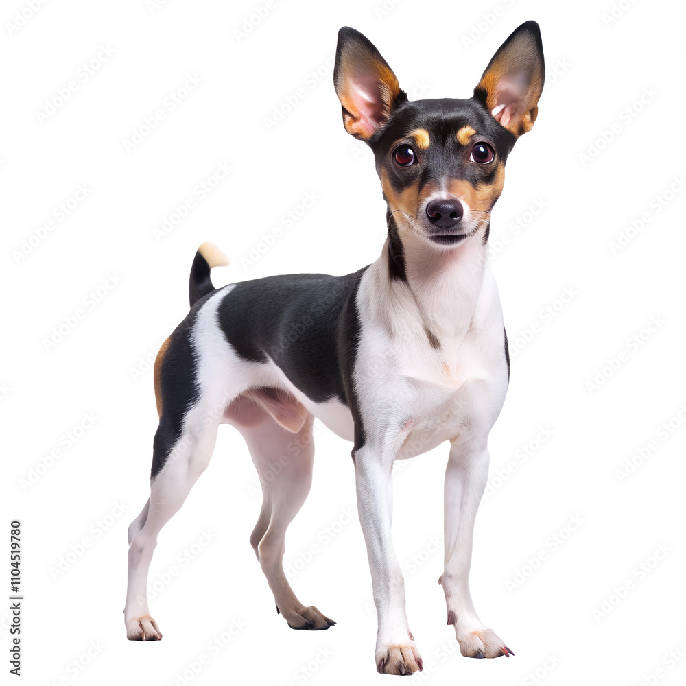 Toy fox terrier playfully posing in a bright indoor environment, isolated on transparent or white background Toy fox terrier playfully posing in a bright indoor environment, isolated on transparent or white background