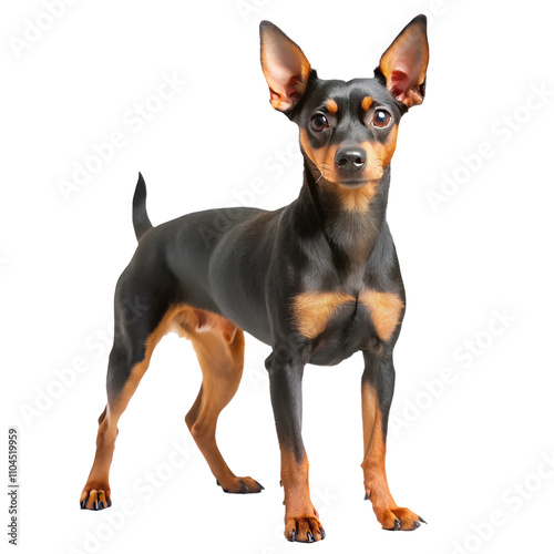 Miniature pinscher captured outdoors charming pet photography concept, isolated on transparent or white background