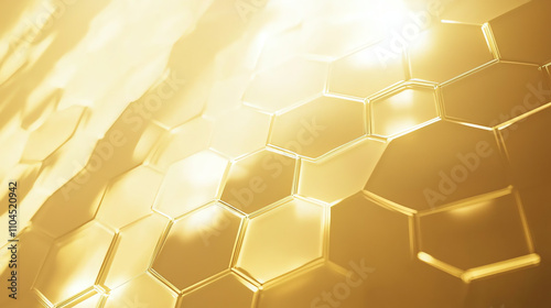 Hexagonal patterns glow vividly in shades of gold, creating a mesmerizing visual effect in a dynamic display