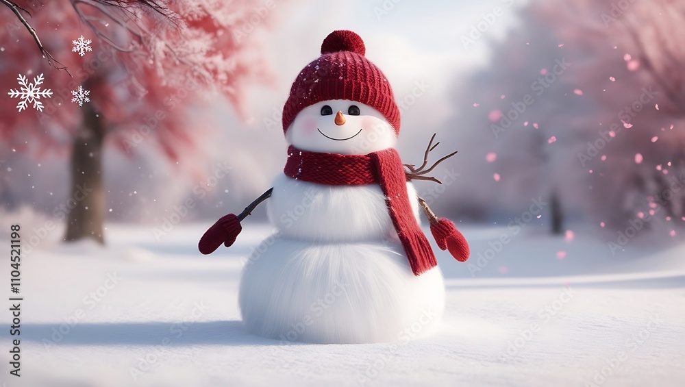 Obraz premium Charming Snowman in a Dreamy Winter Wonderland, Generative AI