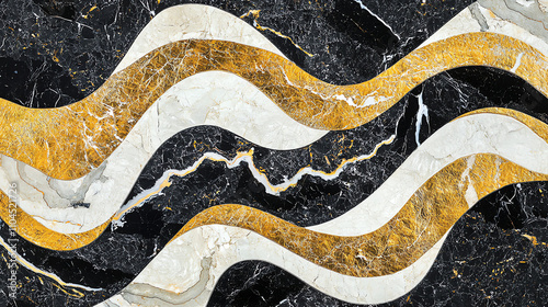 Elegant marble swirl texture featuring black, white, and gold waves for interior design inspiration