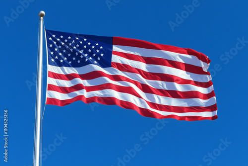 American flag on dark blue background with copy space, patriotic holidays