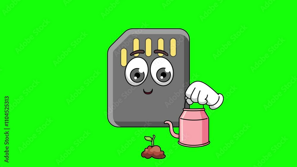 memory card cartoon is watering a plant, wearing a sun hat memory card cartoon is watering a plant, wearing a sun hat