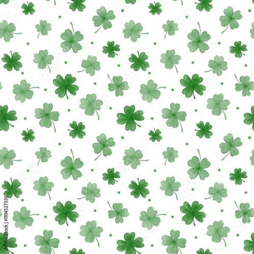 seamless pattern with watercolor clover leaves on a white background