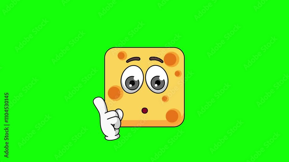 Animation of cheese cartoon with a shushing face, finger over pursed lips
