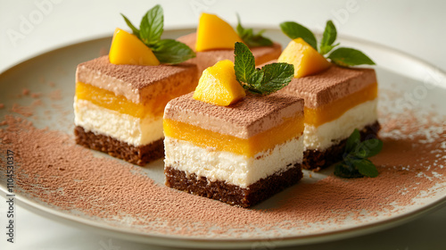 Layered Peach Dessert Squares with Cocoa