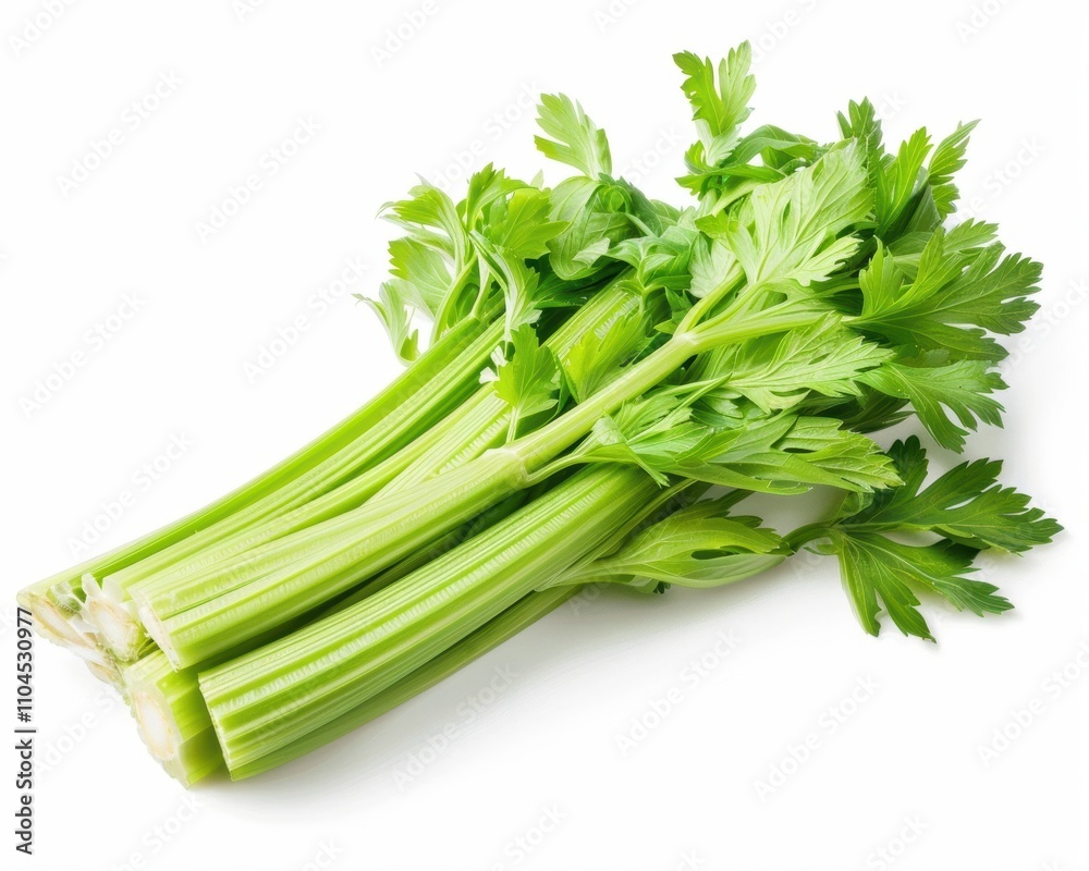 Fresh green celery stalks with vibrant leaves, ideal for healthy recipes. Fresh green celery stalks with vibrant leaves, ideal for healthy recipes.