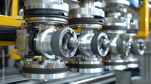 Industrial Machinery Close-up. Polished Metal Gears and Components